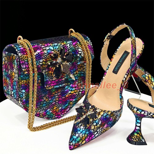 Fashion Bridal Lady Purple Sandals Set Italian Shoes and Bags with Rhinestones - Picture 4 of 31