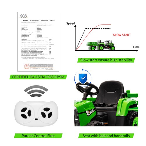Kids Electric Ride on Tractor Car Toys 12V Battery Powered with Trailer - Picture 6 of 21