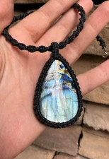 Huge Labradorite Pendant Necklace Artisan Handcrafted