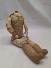 Antique 13" Leather Doll Body w/Bisque Arms Poor Condition Germany c1900