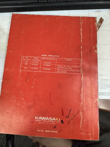 Kawasaki Factory Service Manual 1978-1981 KE125 99924-1010-03 - Picture 2 of 3