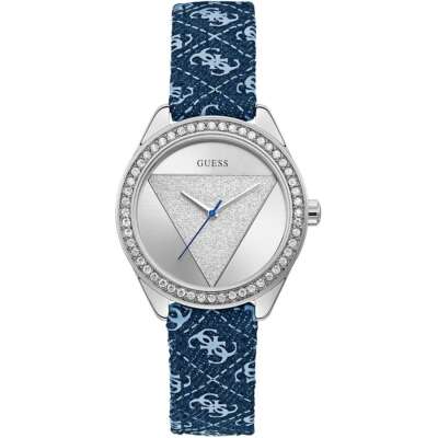 Damenuhr Guess TRI GLITZ W0884L10 Leder Blau Swarovski