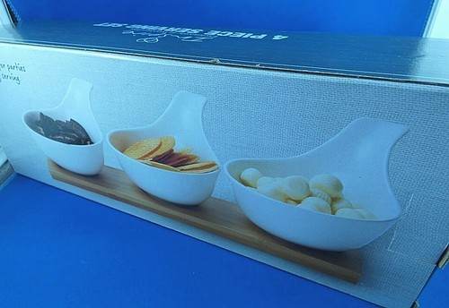 New INSPIRE (4Pc) PORCELAIN & BAMBOO Serving set Board & Bowls Dips, Snacks etc - Imagen 12 de 12