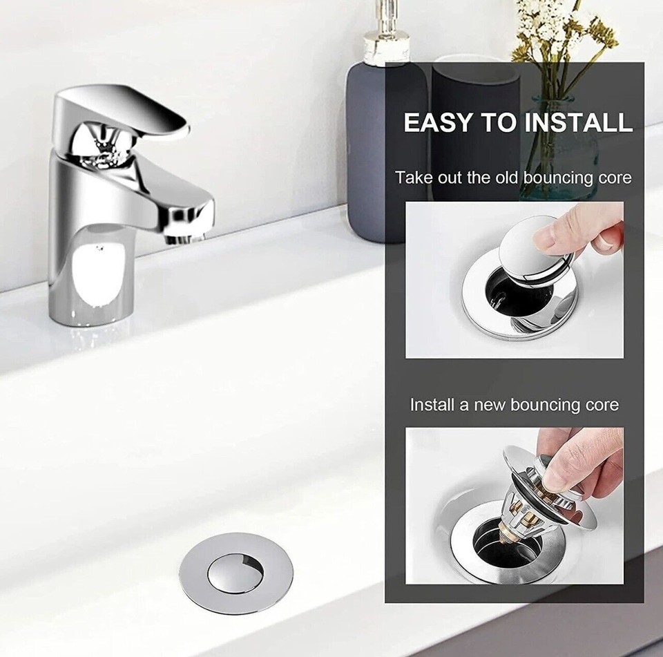 2-Pack Bathtub Drain Stopper Plug - Pop-Up Sink Waste Replacement, Silver, Easy Install