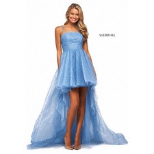 SHERRI HILL 53825 Light Blue/Silver Glitter Star High-Low Dress Gown NWT Size 4