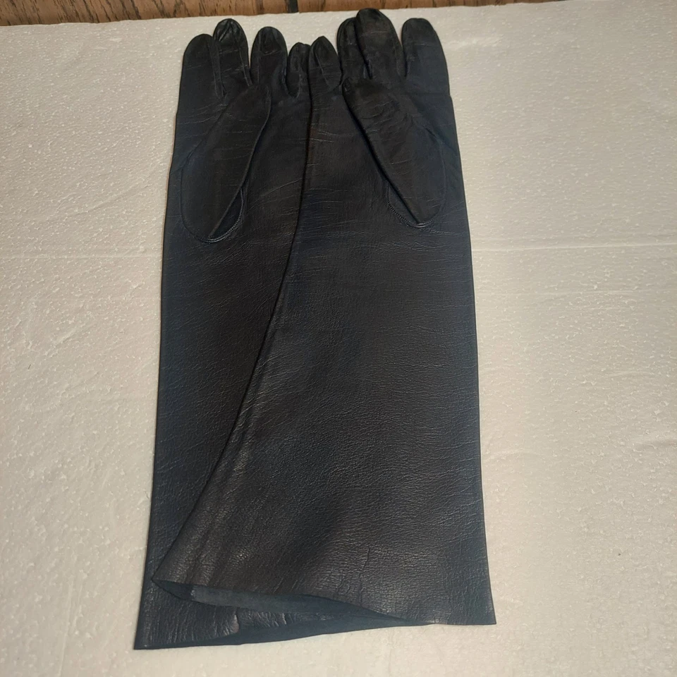 Roger Fare 长款皮革手套 法国 Kidskin 黑色 女式 尺寸 6 3/4 复古 — 第 2/4 张图片