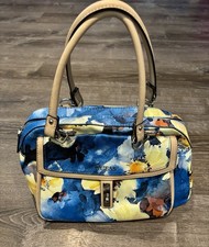 GUESS Blue Floral Satchel Purse Leopard Print...