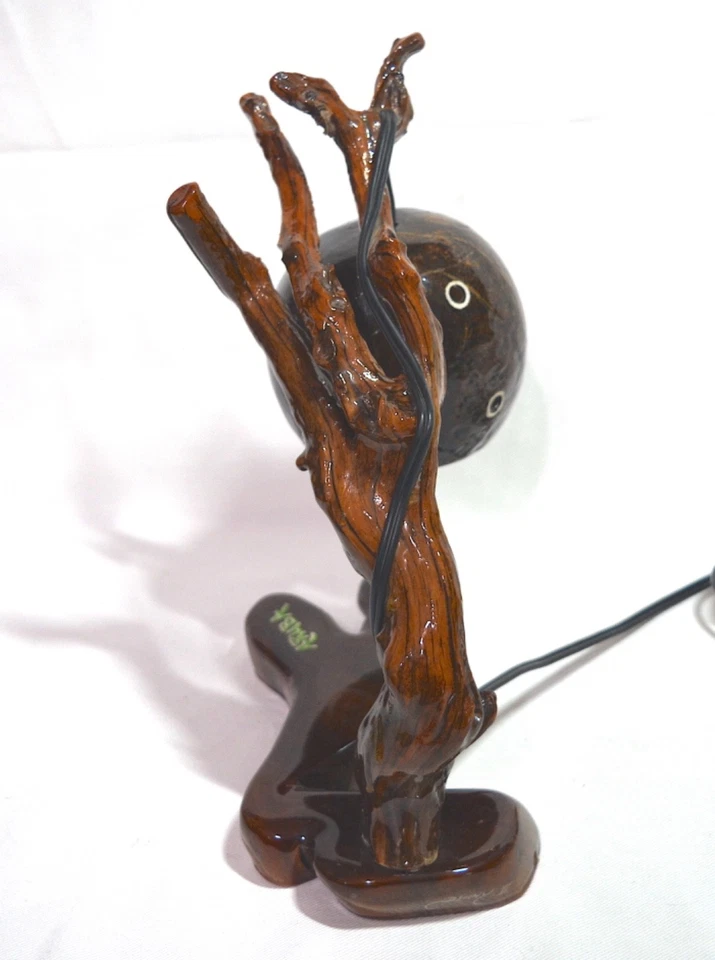 Table Lamp Hand Made Polished Natural Wood with Coconut Shell Shade - Image 3 of 4