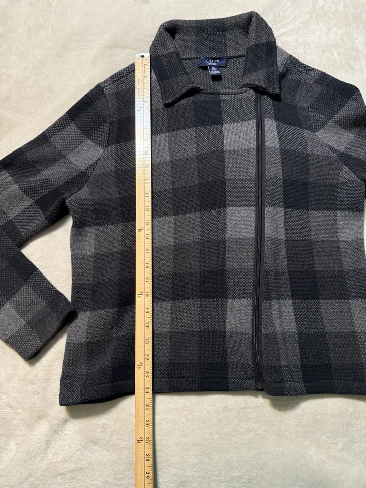 Chaqueta a Cuadros Chaps Mujer XL Gris Y Negro Búfalo Cremallera Desplazada Foto 3 de 4