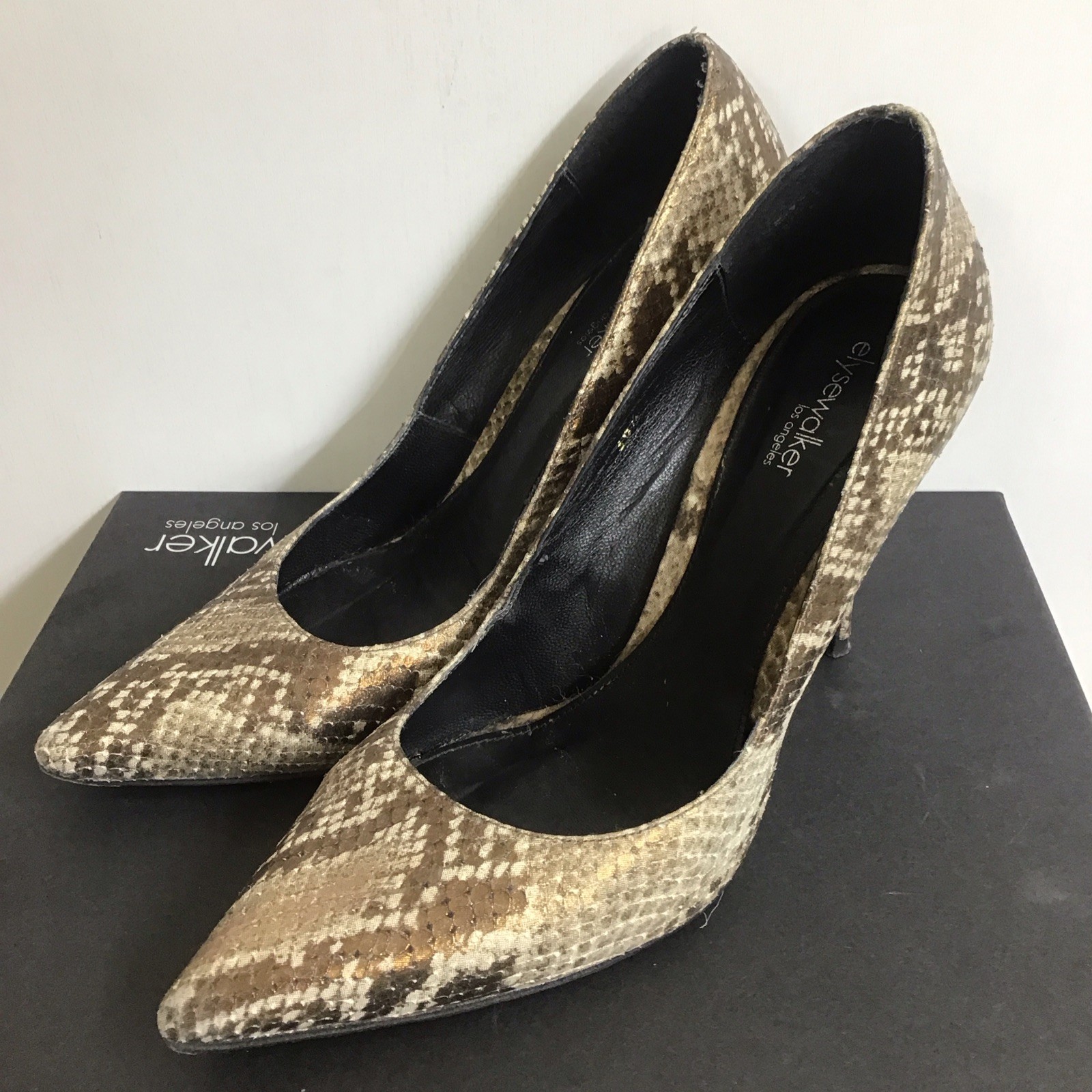 Elyse Walker Sable Met Bronze Python Leather Prin… - image 2