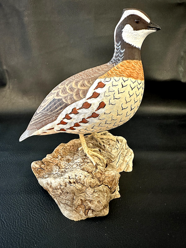 VTG. 2000 ORLYNN & MARY ELOMEN SIGNED HAND CARVED & PAINTED QUAIL BIRD CARVING - Afbeelding 1 van 9