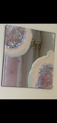 Pink and Silver Resin Art Decorated 12 X12 Inch Square Mirror