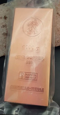 KUPFER BARREN 1kg - Heimerle + Meule - 999 KUPFER - mit Zertifikat - Feinkupfer - Bild 1 von 4