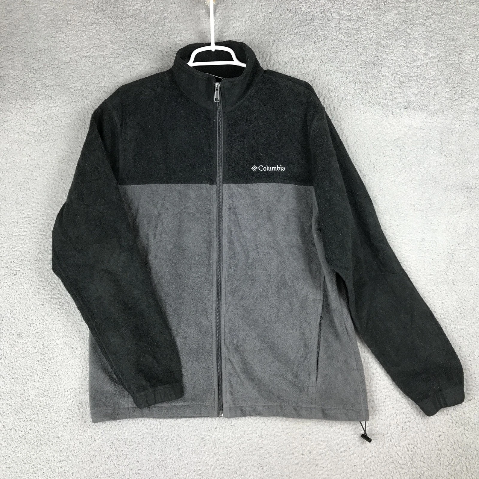 Columbia Fleece Jacket Mens Large Black Gray Full Zip Two Tone Zip Pockets