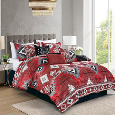 Burgundy Western Velvet Comforter Set, 7-Piece Aztec Design, King Size