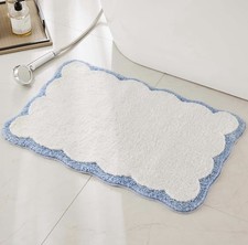 32x20 Inch White Blue Scalloped Piping Microfiber Bathroom Rugs T-42