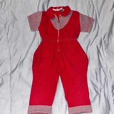 Kids Red Corduroy Plaid Short Sleeve Jumpsuit Romper Outfit 2T 3T Vintage