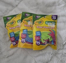 GUM Crayola Flossers dla dzieci Winogrona Wiek 3+ Nowe zapieczętowane 3 opakowania po 75 = łącznie 225