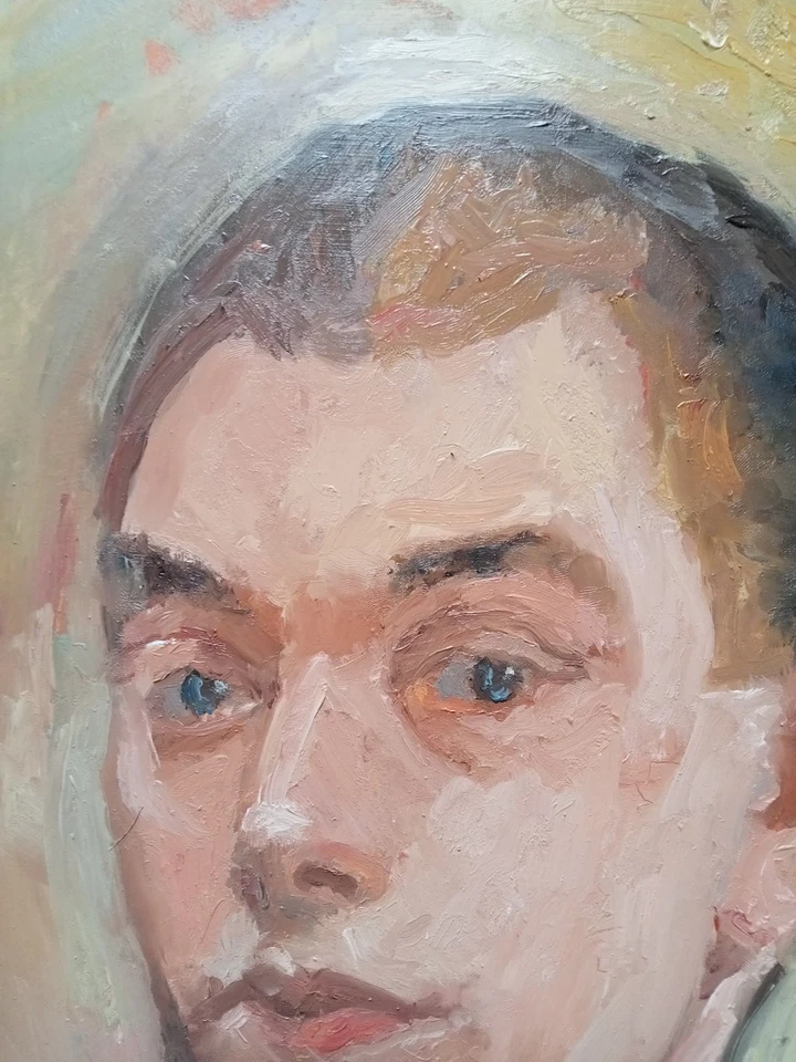 Tableau Peinture Huile Portrait Jeune Homme Style Impressionniste Signé - Photo 4/4