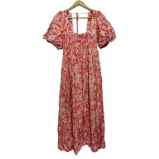 By Anthropologie Short-Sleeve Smocked Babydoll Midi Dress Women's S Whimsical