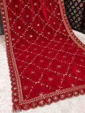 Red Embroidery Velvet Dupatta For Bride And Women Velvet Shawl Odhani Veil