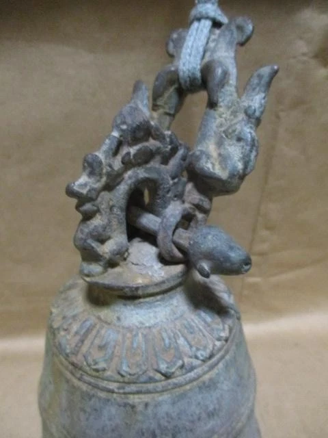 Antigua Campana de Bronce con Acabado de Dragón Campana Colgante Tradicional Japonesa Bonsho Foto 3 de 4