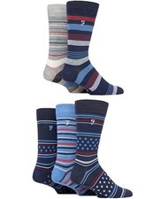 Image of Farah Men's Socks Patterned Striped Bamboo 5 Pack Navy Blue