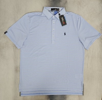 RLX Ralph Lauren Performance Newport Navy Striped Golf Polo Shirt