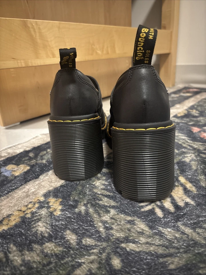 Zapatos Dr Martens Eviee Negro Mary Jane Grueso Plataforma Tacón Cuero Talla 9 Foto 3 de 4