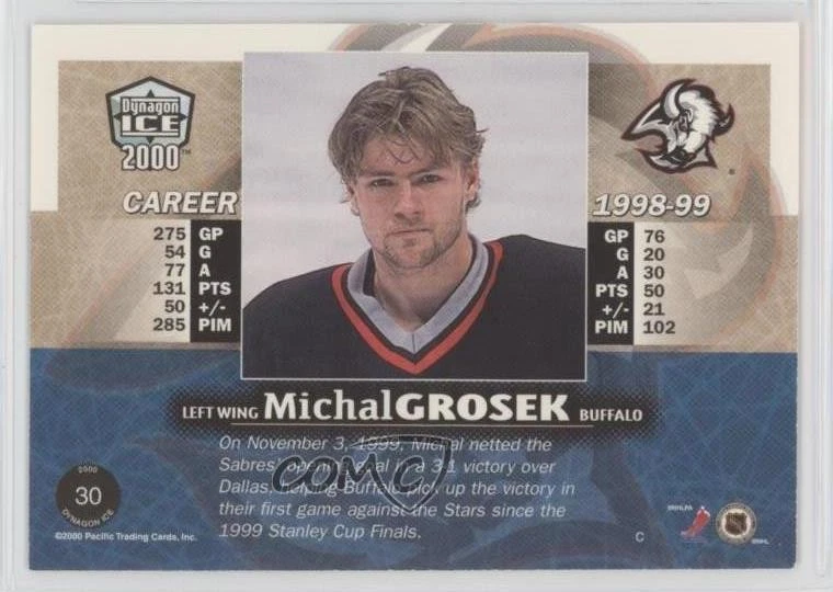 1999-00 Pacific Dynagon Ice Premiere Date /63 Michal Grosek #30 - Image 2 of 2