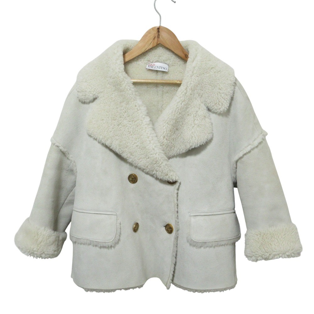 23AW REDValentino Mouton Coat Jacket, Size 38, Off-White, 3R3NA03Y6VF Women USED