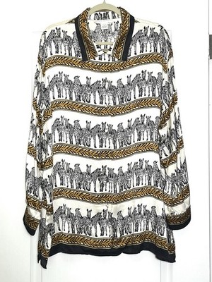 Jessica Holbrook 100% Silk Zebra Animal Print Button Up Size 2X Safari Jungle
