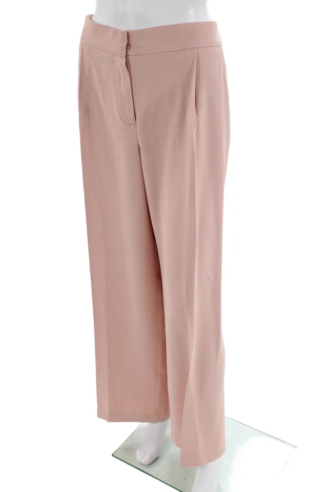 Calça reta Trina Turk feminina plissada sólida dois bolsos rosa tamanho 14 - Imagem 2 de 4