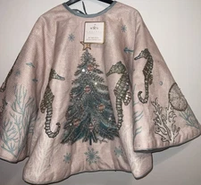 COASTAL COLLECTION HAND BEADED CHRISTMAS TREE SEAHORSE 50” PINK TREE SKIRT NWT