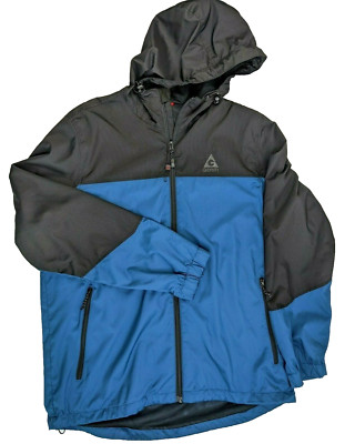 Windbreaker Rain Jacket Mens Large Blue Black Hooded Full Zip Lined Gerry 
