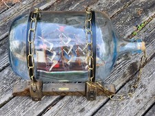 Ship In Bottle USS Bonhomme Richard Wood Base Name Plate Chain Decor Vintage