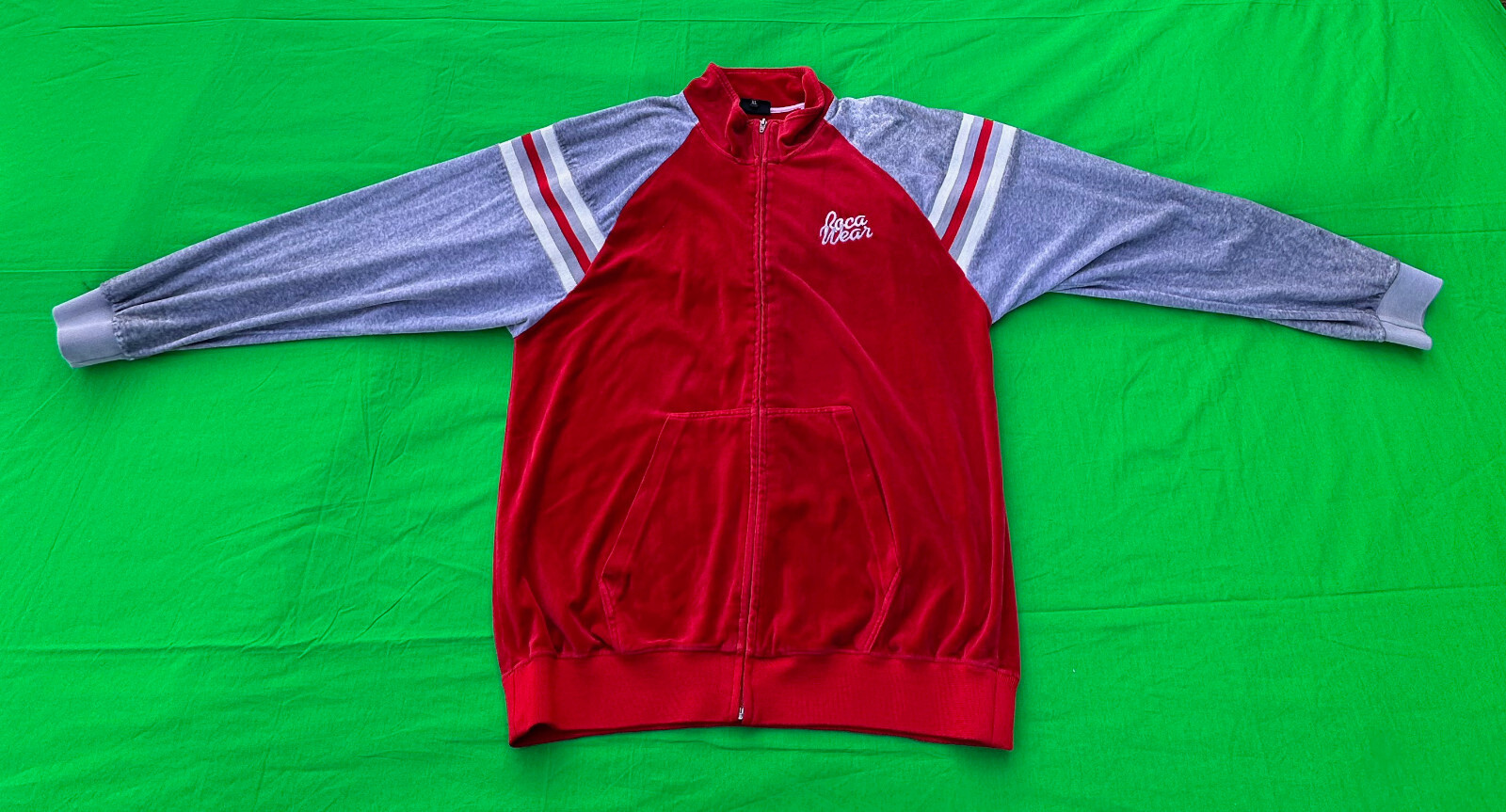 Vintage Rocawear Men's Red Velour Full Zip Track Jacket Size XL.