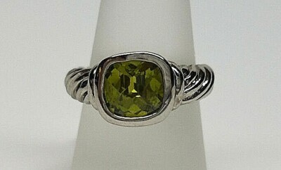 PERIDOT GREEN YELLOW STONE  SILVER TONE SPIRAL FASHION RING  Lady Men SIZE 6 New