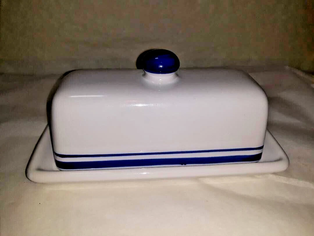 Vintage Blue & White Covered Stoneware Butter Stick Keeper/Dish Target Home