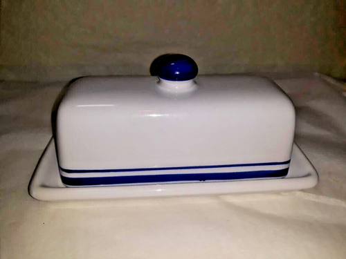 Vintage Blue & White Covered Stoneware Butter Stick Keeper/Dish Target Home