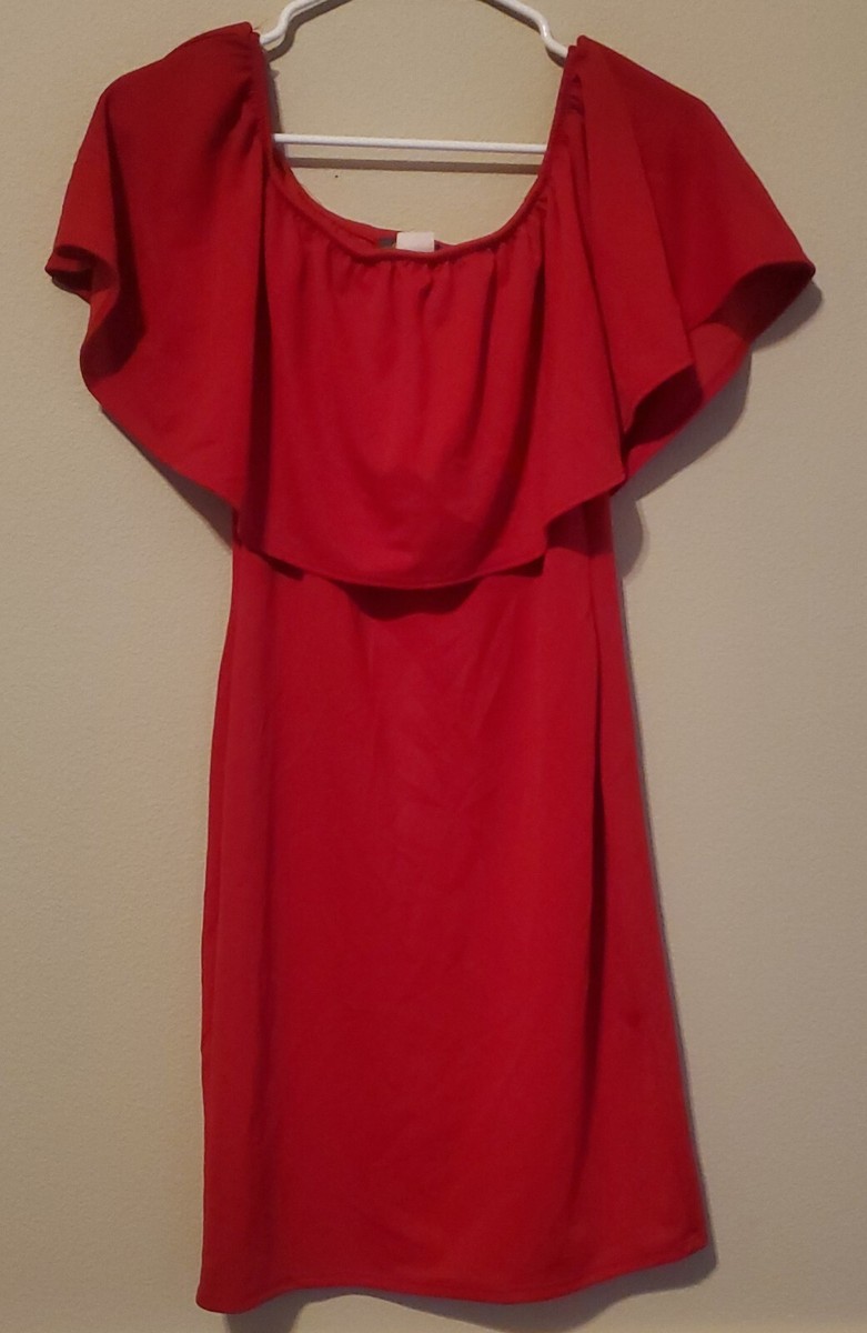 Brat Star Red Dress - Off Shoulder Bodycon Ruffle Neckline