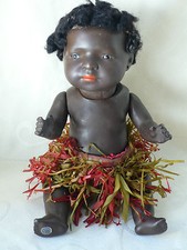 POUPEE ANCIENNE TETE BISCUIT - BEBE CARACTERE NOIR HEUBACH KOPPELSDORF 27 cm