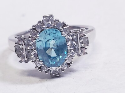 JTV Blue zircon rhodium over sterling silver ring Size