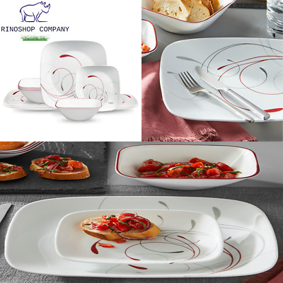 Corelle 16pc Vitrelle Square Splendor Dinnerware Set Red Corelle