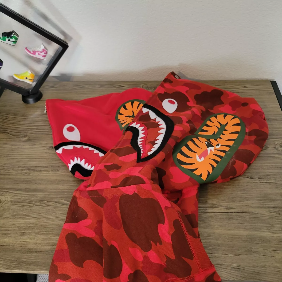 Bape Color Camo Shark Wide Full Zip Double Hoodie Red