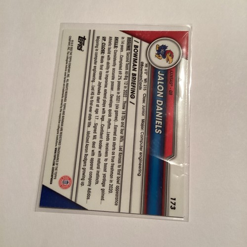 2023 Bowman Chrome University #173 Jalon Daniels Rookie Kansas Jayhawks RC 1st - Picture 2 of 2