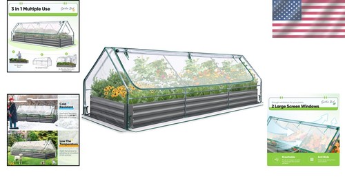 Rust Resistant 8X4X1 Ft Metal Planter Box with Greenhouse Cover for Vegetables - Picture 2 of 9