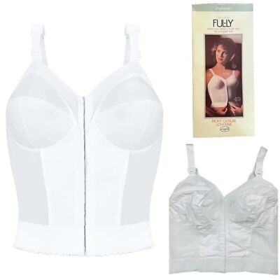 VTG Exquisite Fully Front Close Longline Posture Bra White Plus Size 44DD/E NOS