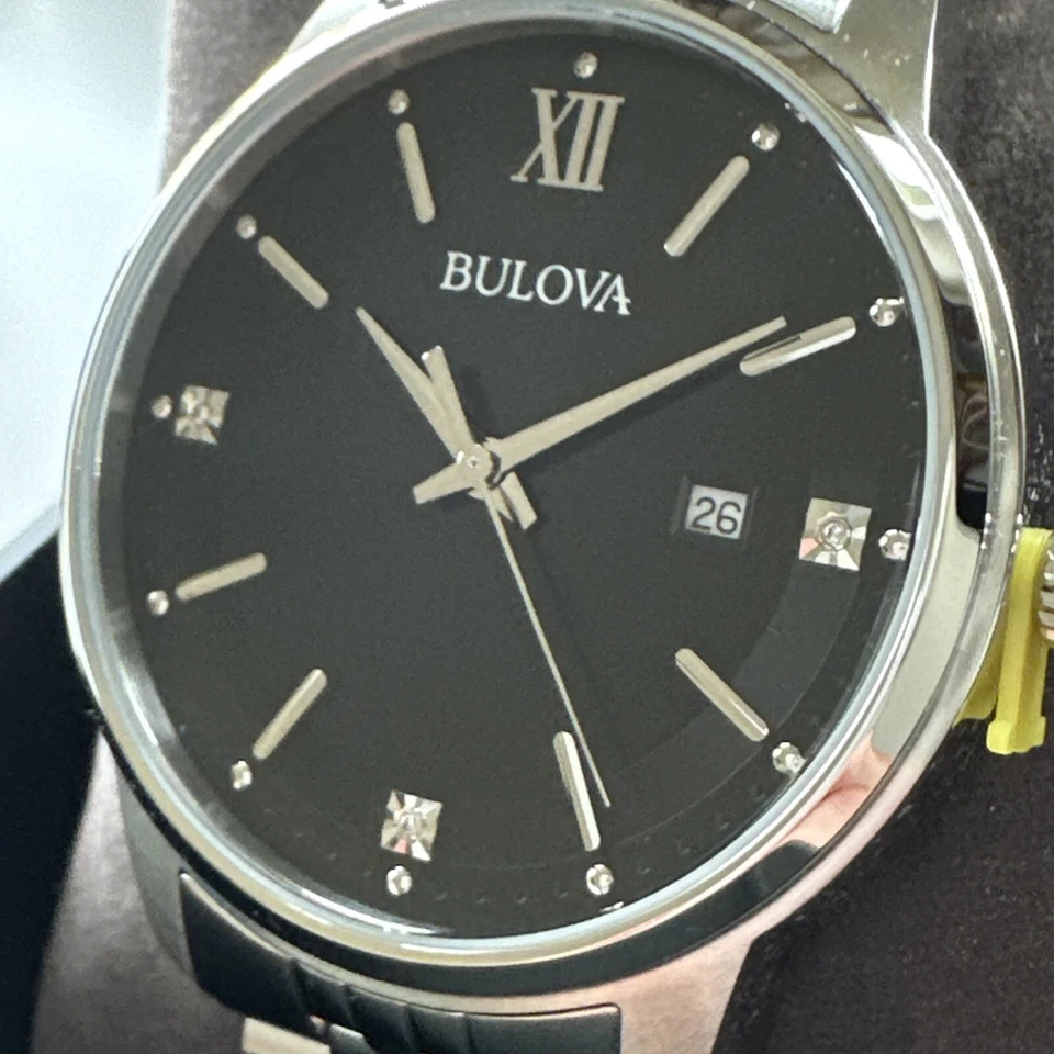 Bulova Men's Quartz Silver Diamond Accent Marker Black Dial Watch 96D151 - image 2 of 4
