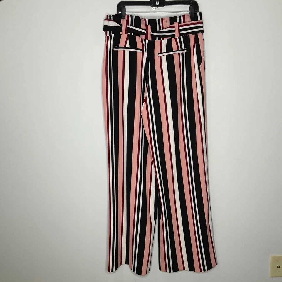New York & Co. 7th Avenue Pants Striped Paperbag-Waist Womens 12 Pink Black - Image 4 of 4